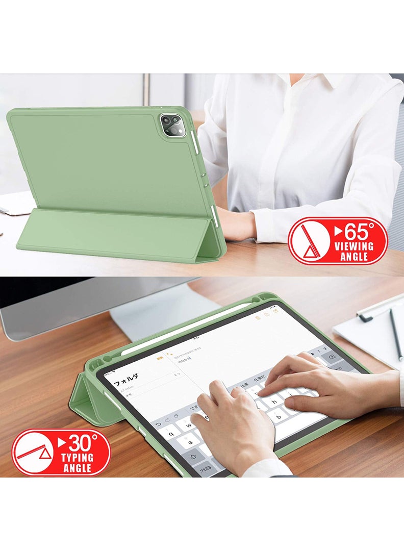 Theodor iPad Pro 11 Inch Case 2022(4th Gen)/2021(3rd Gen)/2020(2nd Gen) with Pencil Holder, Smart iPad Case With Pencil Holder Slim Tablet Cover with Soft TPU Back, Auto Wake/Sleep Matcha Green - Image 4