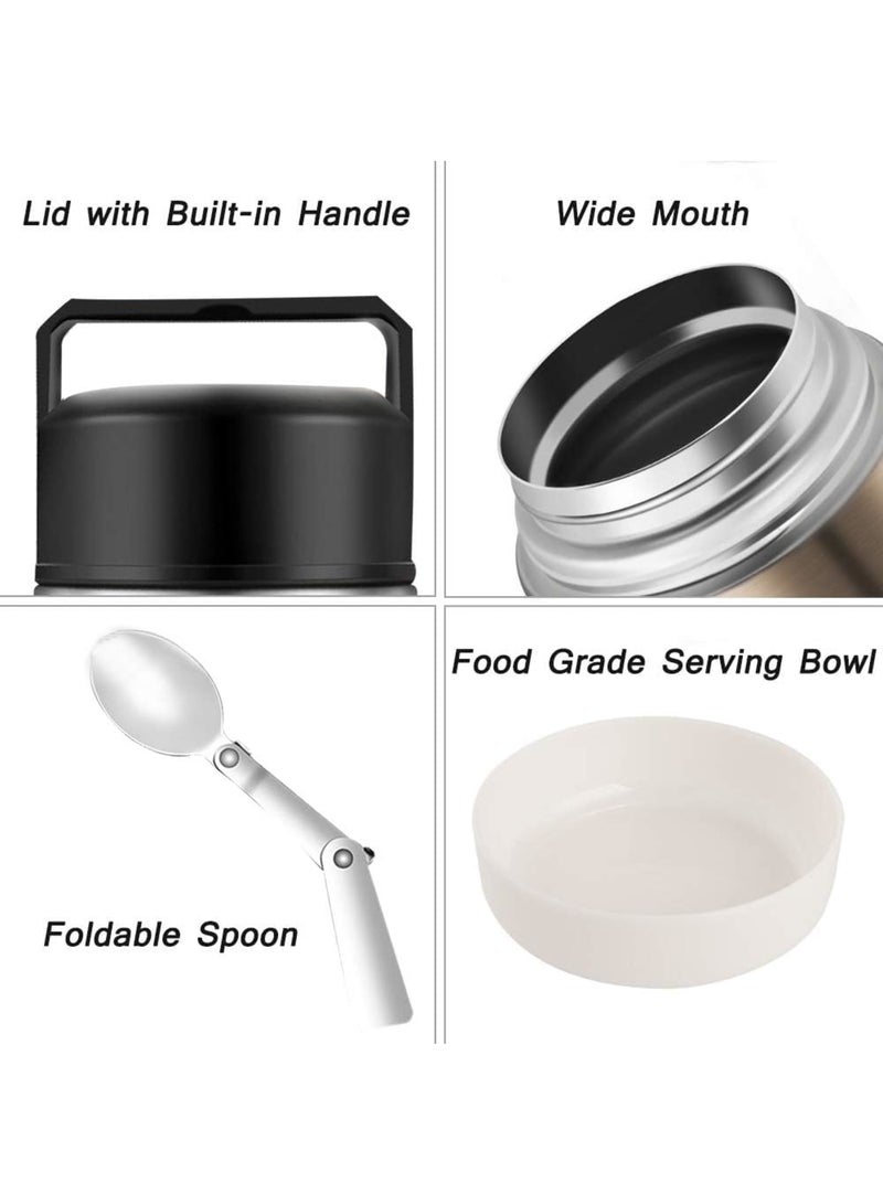 SOLARAE Food Thermos, Insulated Food Container, Vacuum Sealed Stainless Steel Food Container for Hot and Cold Meals Perfect for School, Office, and Travel, 800ML, Give a Spoon (Gold) - Image 3