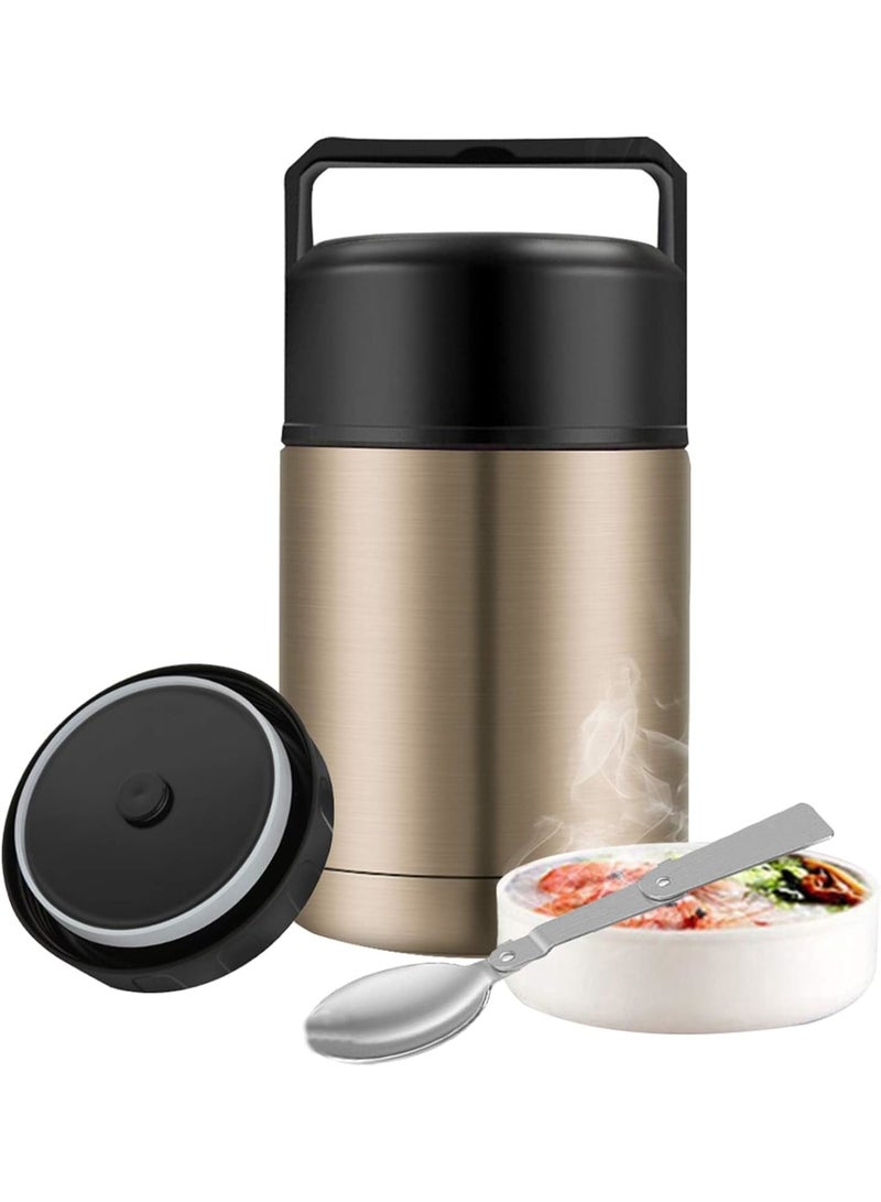 SOLARAE Food Thermos, Insulated Food Container, Vacuum Sealed Stainless Steel Food Container for Hot and Cold Meals Perfect for School, Office, and Travel, 800ML, Give a Spoon (Gold) - Image 1
