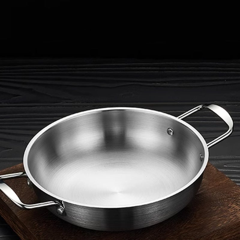 Stainless Steel Skillet 1350ml Capacity Thickened Durable Dual Loop Handle Frying Pan - Multipurpose Cooking Flat Bottom Skillet for Home Kitchen And Commercial Use - Image 5