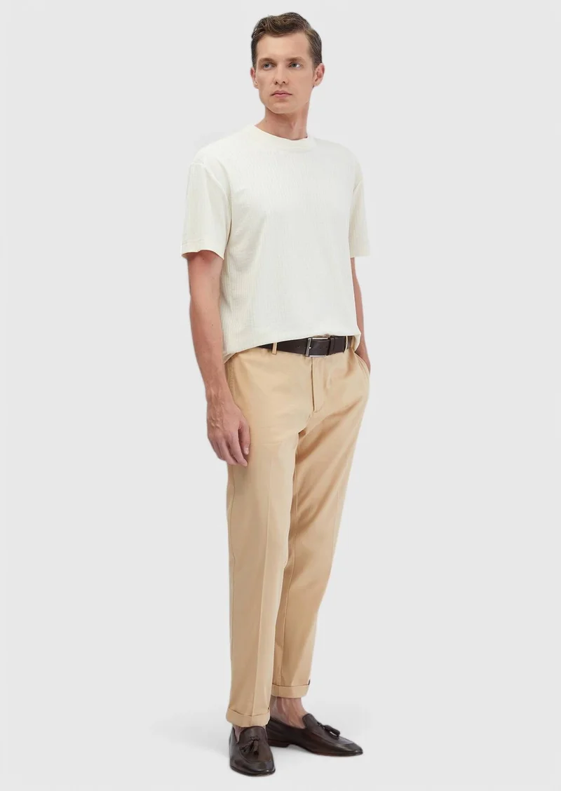 RAMSEY Ecru Jacquard Crew Neck T-Shirt