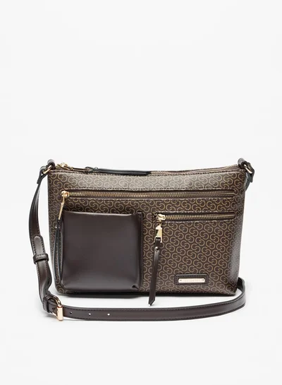 سيليست Women All-Over Monogram Embossed Crossbody Bag with Adjustable Strap and Zip Closure