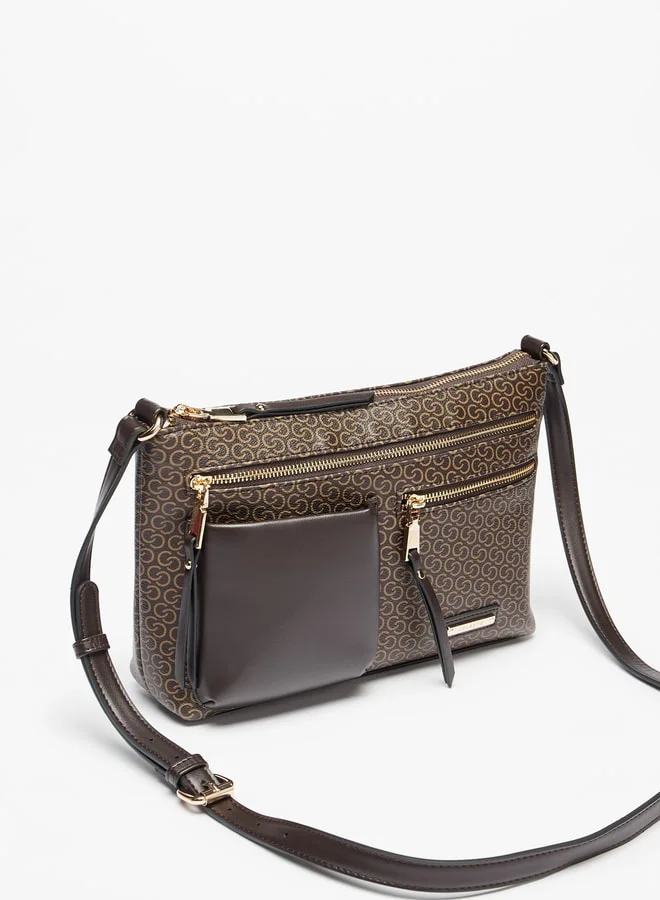 Celeste Women All-Over Monogram Embossed Crossbody Bag with Adjustable Strap and Zip Closure