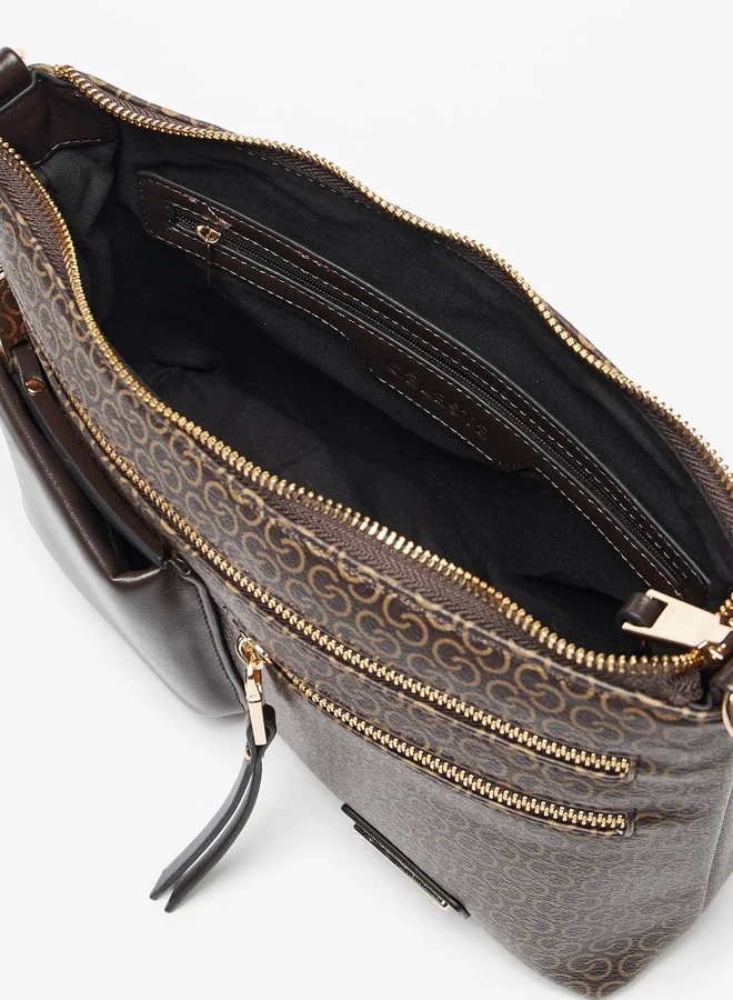 Celeste Women All-Over Monogram Embossed Crossbody Bag with Adjustable Strap and Zip Closure