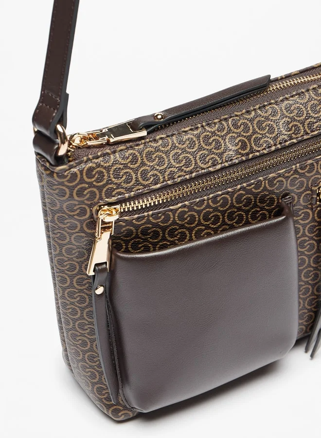 Celeste Women All-Over Monogram Embossed Crossbody Bag with Adjustable Strap and Zip Closure