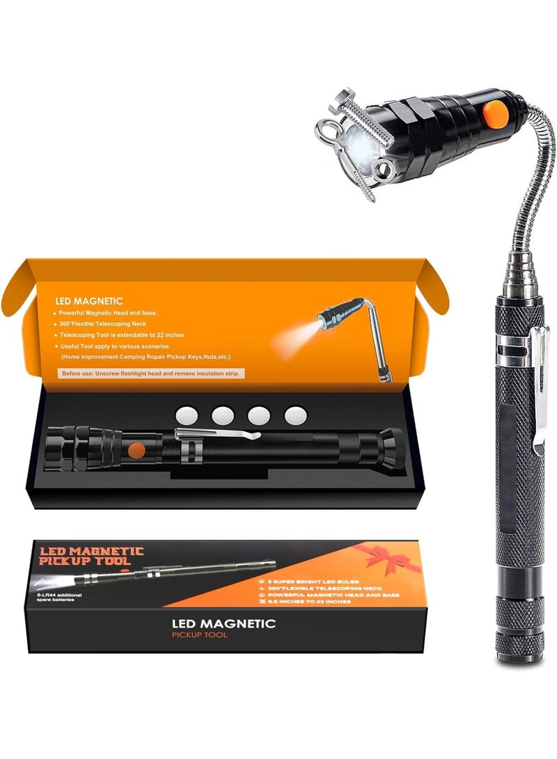 Cobest Magnetic Pickup Tool with 3 LED Lights, Birthday Gifts for Men, Extendable Magnetic Flashlight with 360° Rotation Telescoping Neck, Cool Gadgets Gifts for Men, Dad, Husband, Black - Image 1