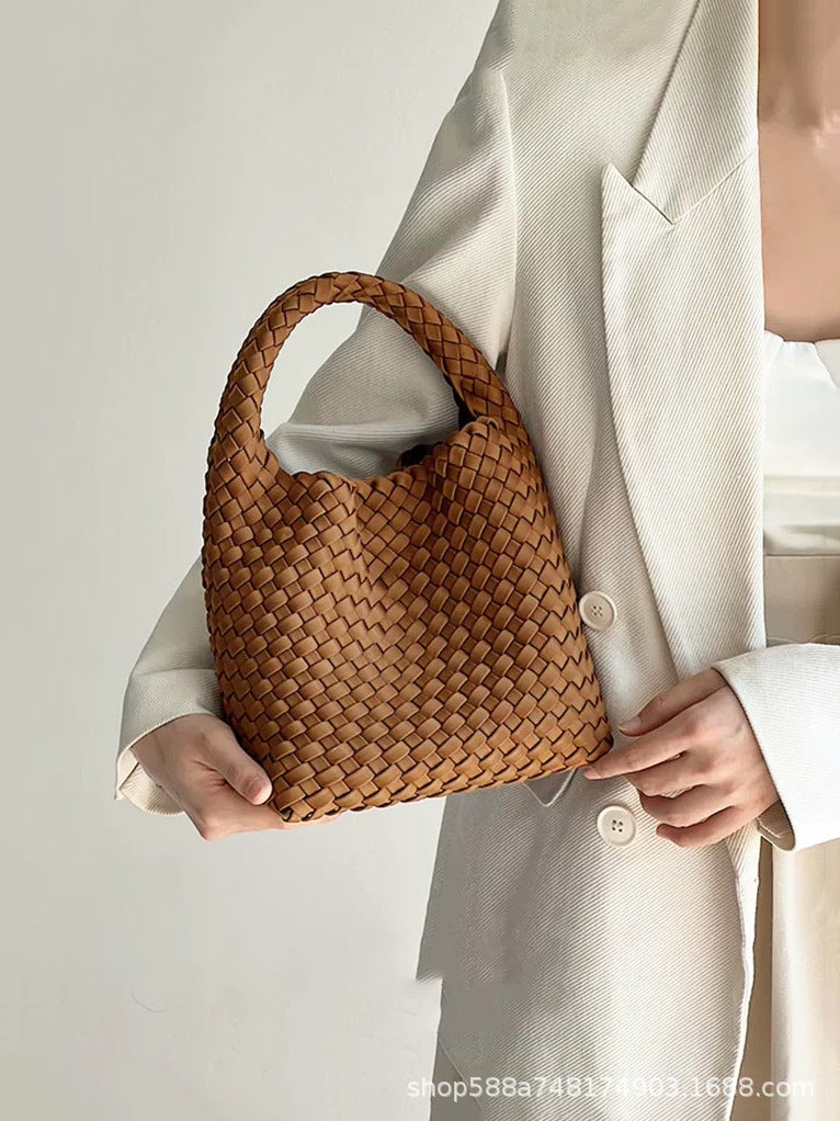 Korean Niche Nylon Cloth Woven Bucket Bag Women'S Fashion Exquisite Hand Bag Chain Crossbody Bag Small Tote Bag - Image 2