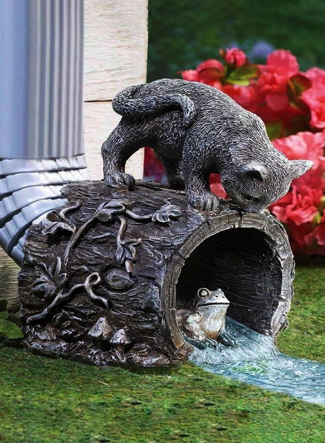 GARDY Gutter Downspout Extension - Downspout Splash Block - Downspout Diverter Garden Statue (Playful Chasing Kitty and Frog) - Image 1