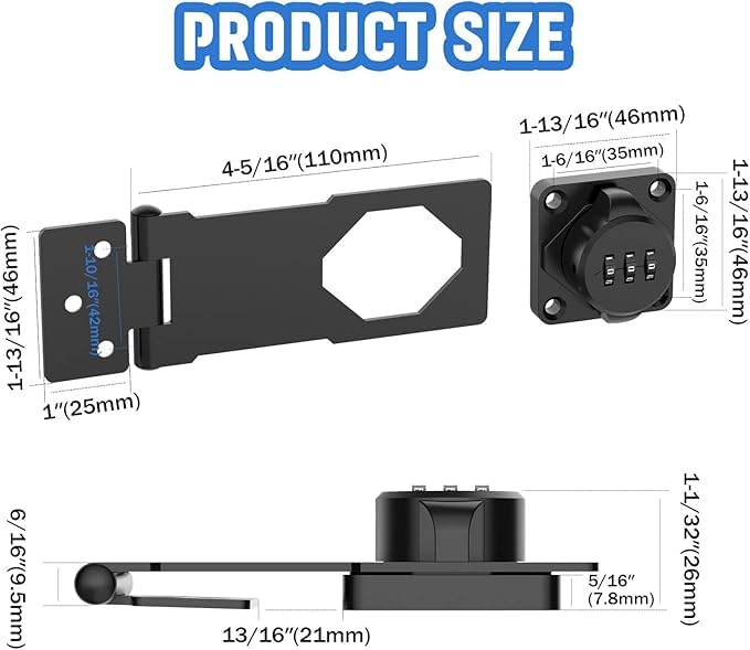 Shrux Household Cabinet Password Hasp Locks Cabinet Door Combination Lock Door Security Slide Latch Lock for Small Doors Cabinets Barn Door Bathroom Outdoor Garden Password Lock - Image 4