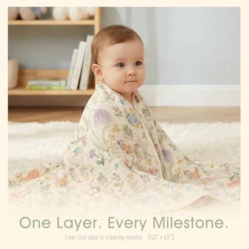 HardNok 6-Layer Muslin Baby Blanket Made with Organic Cotton - Enchanting Woodland Garden,Swaddle & Crib Quilt, 43" x 43",Garden(Gender Neutral) - Image 2