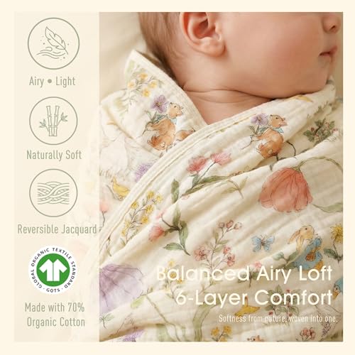HardNok 6-Layer Muslin Baby Blanket Made with Organic Cotton - Enchanting Woodland Garden,Swaddle & Crib Quilt, 43" x 43",Garden(Gender Neutral) - Image 3