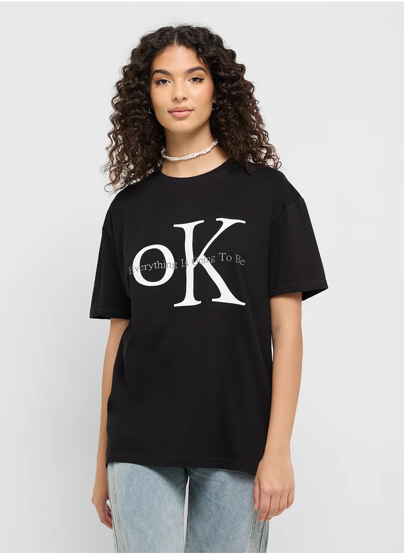 جينجر Crew Neck Slogan T-Shirt