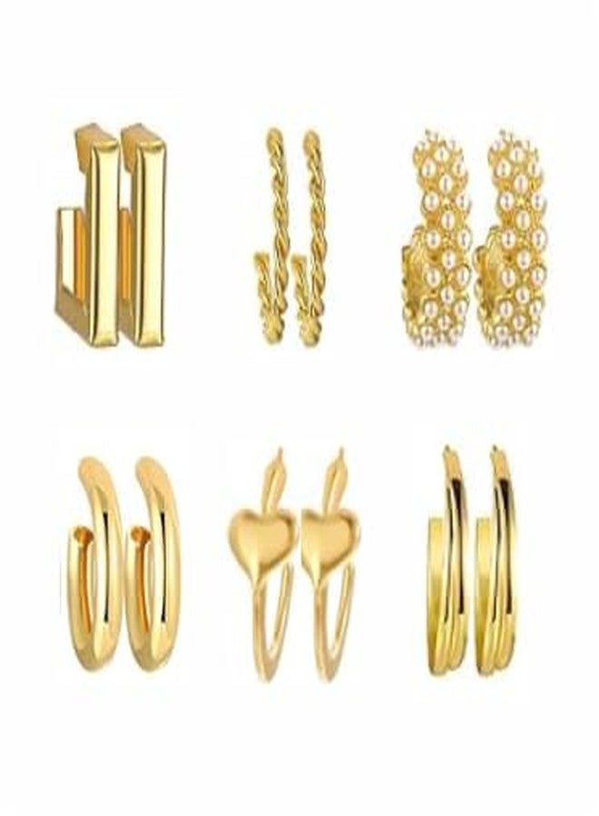 FITVERT Earrings For Women Fashion, Celebrity Inspired, Geometric Twist Pearl Hoop Dangle Earrings Stylish and Trendy for Both Women and Girls (Style D - 6 Pair Combo) - Image 2