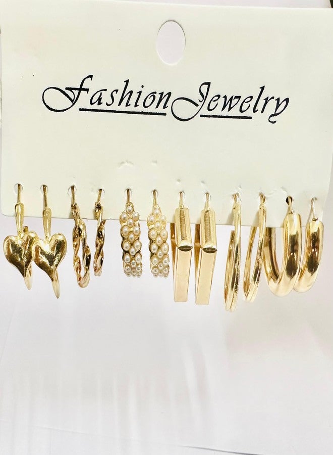 FITVERT Earrings For Women Fashion, Celebrity Inspired, Geometric Twist Pearl Hoop Dangle Earrings Stylish and Trendy for Both Women and Girls (Style D - 6 Pair Combo) - Image 3