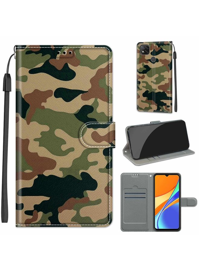 Case Cover For Xiaomi Redmi 9C Voltage Coloured Drawing Magnetic Clasp Horizontal Flip PU Leather Case with Holder & Card Slots C12 Green Yellow Camouflage