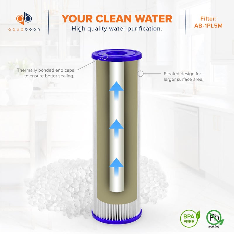 Aquaboon Aquaboon 5 Micron 10x2.5 Whole House Pleated Sediment Filter Cartridge for Well Water Filter Replacement Compatible with WFPFC3002, WHKF-WHPL, 25-Pack  - Image 5