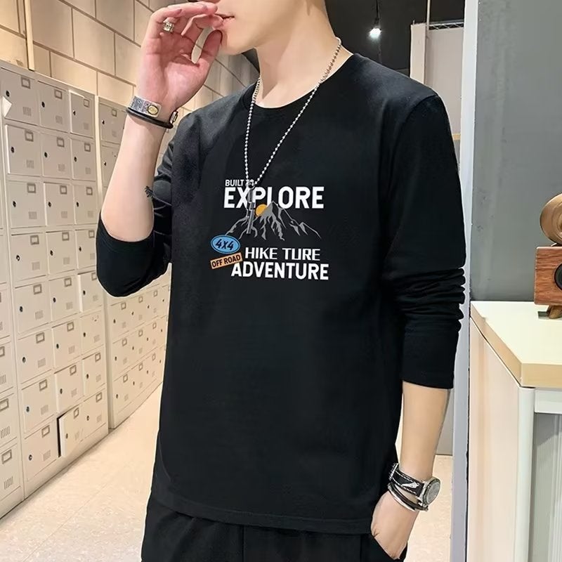2025 Long-Sleeved T-Shirt Men'S New Round Neck Loose All-Match Sweatshirt Young Men'S Handsome Base T-Shirt - Image 2