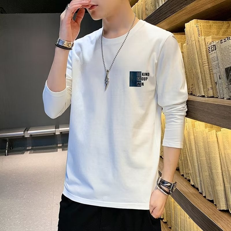 2025 Long-Sleeved T-Shirt Men'S New Round Neck Loose All-Match Sweatshirt Young Men'S Handsome Base T-Shirt - Image 3
