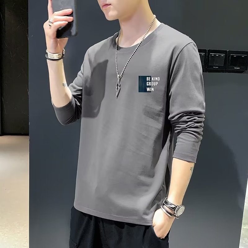 2025 Long-Sleeved T-Shirt Men'S New Round Neck Loose All-Match Sweatshirt Young Men'S Handsome Base T-Shirt - Image 4