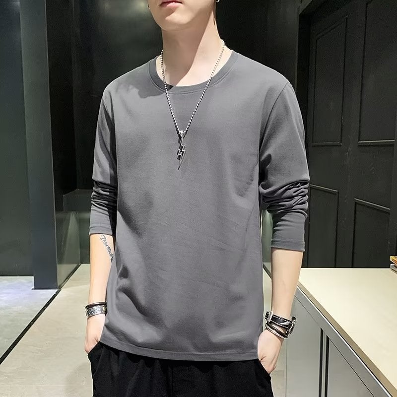 2025 Long-Sleeved T-Shirt Men'S New Round Neck Loose All-Match Sweatshirt Young Men'S Handsome Base T-Shirt - Image 1
