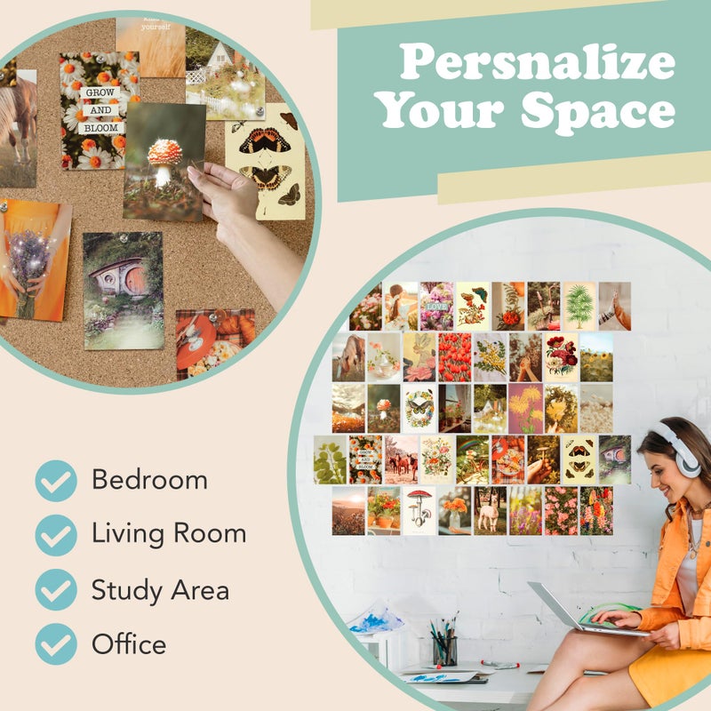 Artivo Wall Collage Kit Aesthetic Pictures, Cottagecore Wall Collage Kit, Bedroom Decor for Teen Girls, Nature Boho Collage Kit for Wall Aesthetic Posters, 50 Set 4x6 inch, Photo Collection - Image 5