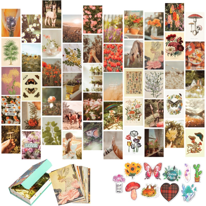 Artivo Wall Collage Kit Aesthetic Pictures, Cottagecore Wall Collage Kit, Bedroom Decor for Teen Girls, Nature Boho Collage Kit for Wall Aesthetic Posters, 50 Set 4x6 inch, Photo Collection - Image 1