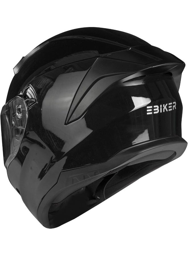 Ebiker Motocycle Full Face Helmet with Dual Visor Black Gloss - Image 3