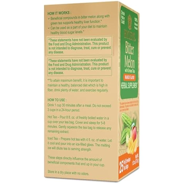 Hyleys Bitter Melon with Green Tea - Mango Flavor - 25 Tea Bags - Supports Healthy Liver Function - Herbal Supplement - (6 Pack - 150 Tea Bags Total) - Image 5