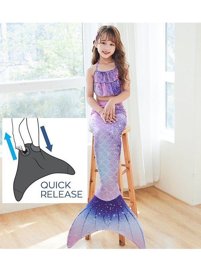 Generic Kids Mermaid Swimsuit Performance Three-Piece SetStars (jacket + shorts + tail + flippers) Stars (jacket + shorts + tail + flippers)