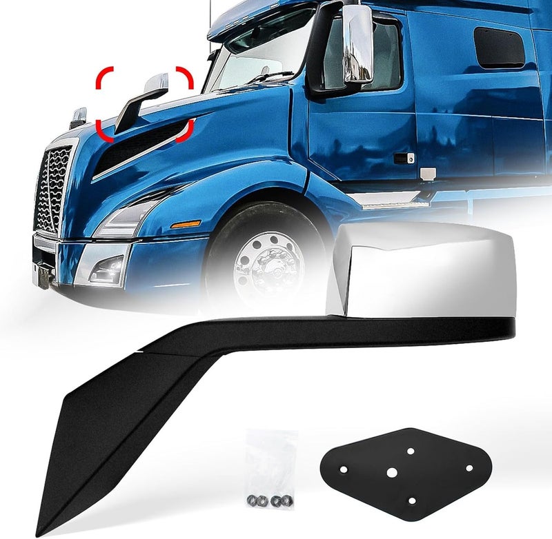 High Soar Chrome Hood Mirror Replacement for Volvo VNL 2000-2015, Left/Driver Side