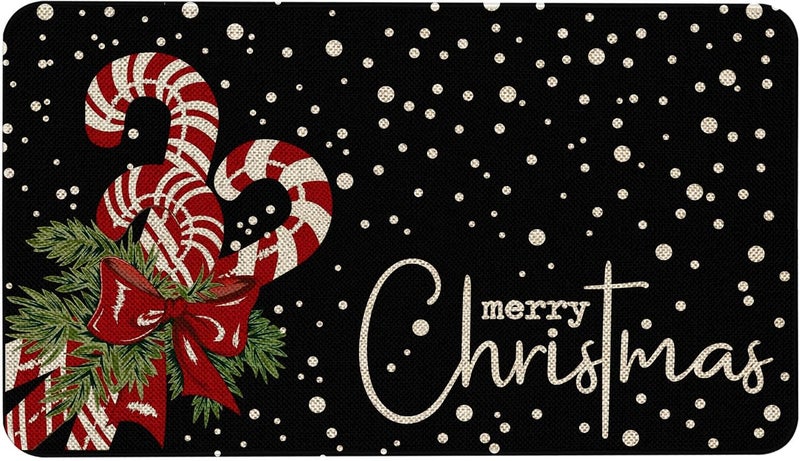 Mloabuc Merry Christmas Black Farmhouse Burlap Candy Cane Door Mat Rustic LowProfile Outdoor Floor Mat for Yard Kitchen Bathroom 17 x 30 Inch