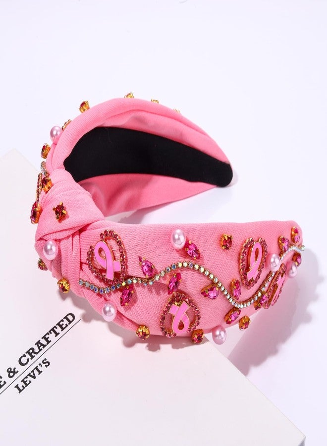 boderier Breast Cancer Awareness Headbands for Women Jeweled Crystal Knotted Headband Love Heart Pink Ribbon Headband Breast Cancer Survivor Hair Accessory Gift (Pink Heart Ribbon) - Image 5