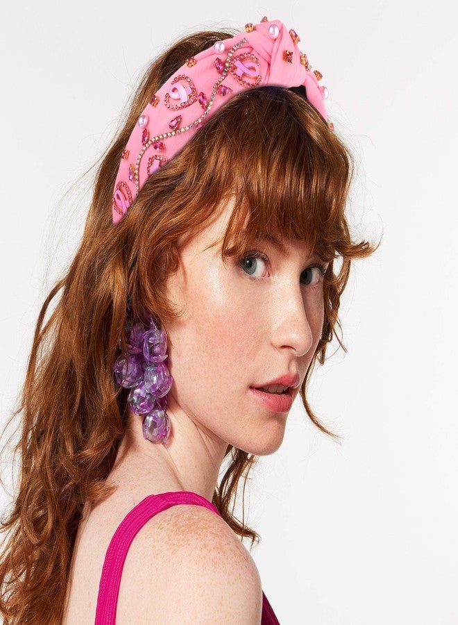 boderier Breast Cancer Awareness Headbands for Women Jeweled Crystal Knotted Headband Love Heart Pink Ribbon Headband Breast Cancer Survivor Hair Accessory Gift (Pink Heart Ribbon) - Image 3