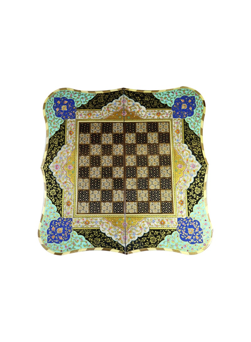 Royal Luxury Handcrafted Chess & Backgammon Set with Khatam Marquetry, Wood & Brass - Image 3