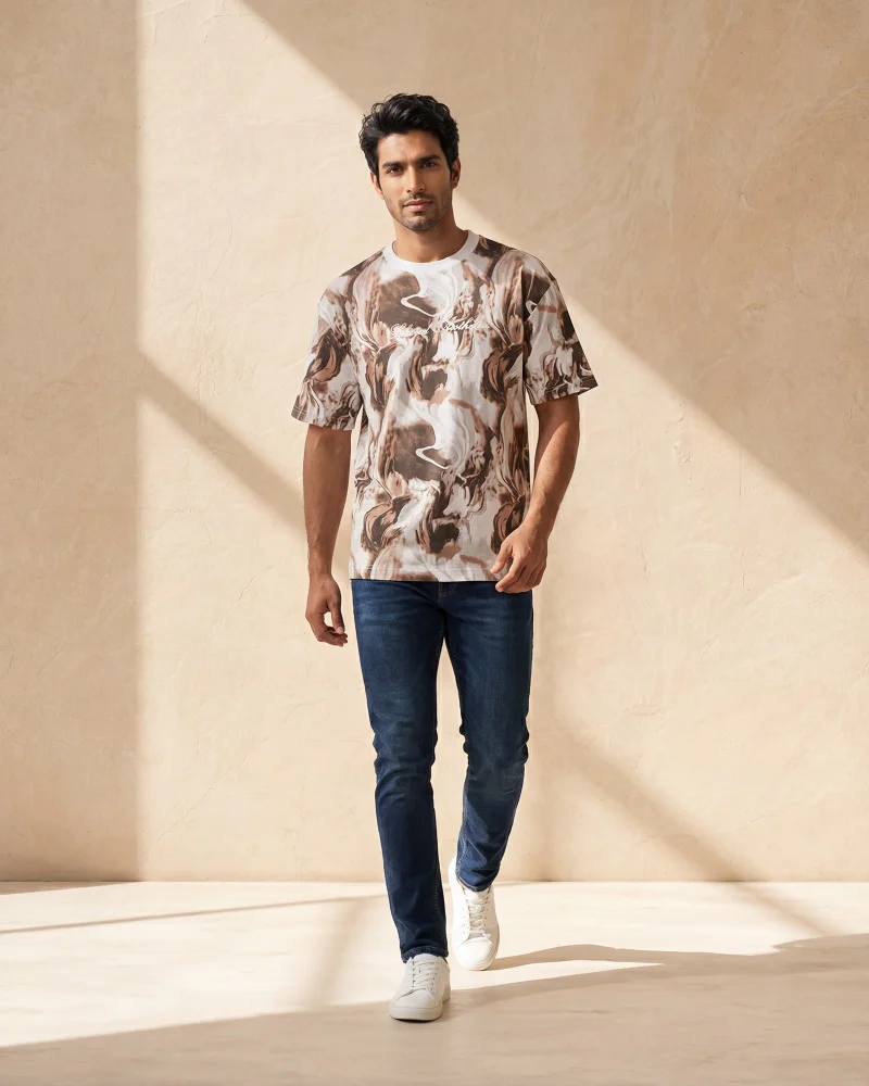 REDTAG Men Brown Printed T-Shirt