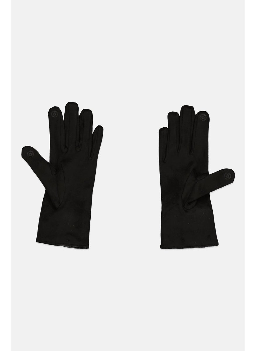 Women Pom Pom Gloves, Black