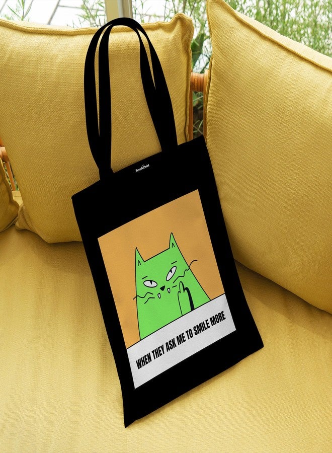 TrendoPrint Eco-Friendly Printed Black Tote Bag 14 x 16 inch with Makeup Pouch for College, Shopping and Travelling (TB143) - Image 3