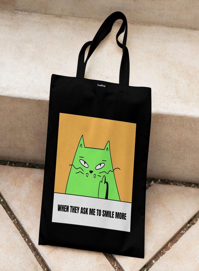 TrendoPrint Eco-Friendly Printed Black Tote Bag 14 x 16 inch with Makeup Pouch for College, Shopping and Travelling (TB143) - Image 2