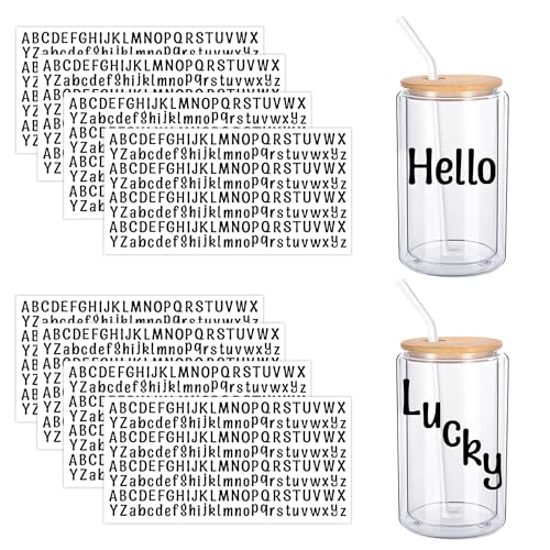 ZXSWEET 8 Sheet Black Letter Stickers UV Cup Wrap Black Alphabet Transfer Stickers on UV DTF Transfer Decals for Glass Cup Water Bottles Mailbox Scrapbooking Cup Decorations - Image 1