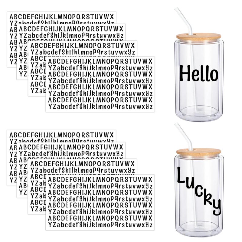 ZXSWEET 8 Sheet Black Letter Stickers UV Cup Wrap Black Alphabet Transfer Stickers on UV DTF Transfer Decals for Glass Cup Water Bottles Mailbox Scrapbooking Cup Decorations - Image 3