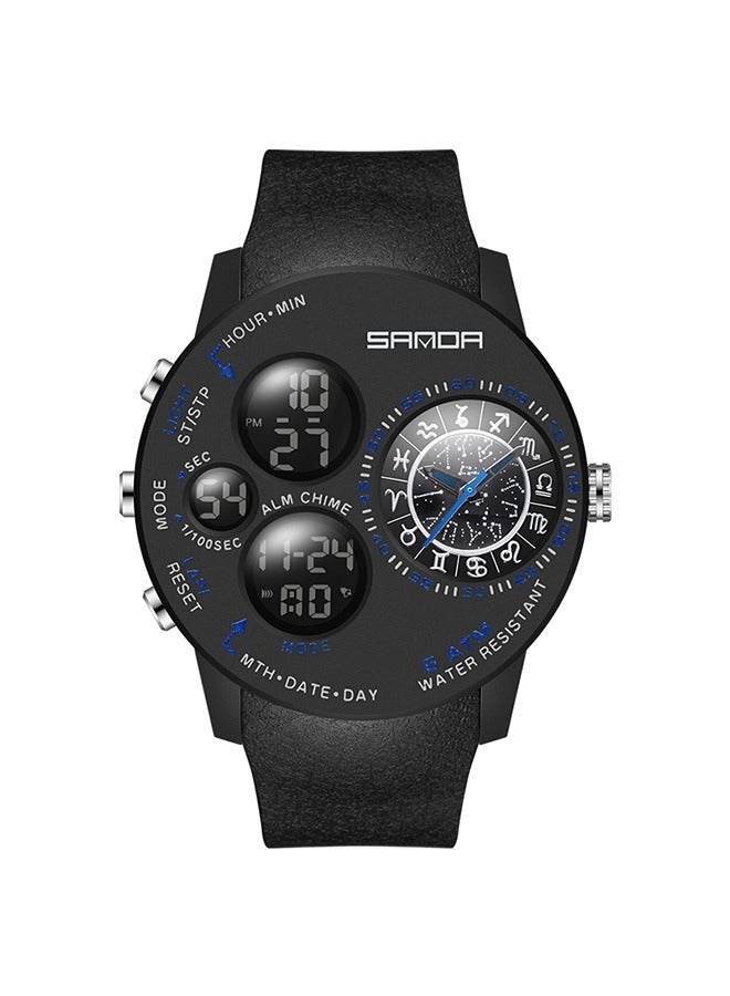 Sanda ساعة رقمية للرجال من سلسلة قرص كوكب المشتري، ساعة موضة متعددة الوظائف، باللونين الأسود والأزرق 6036 - Image 1