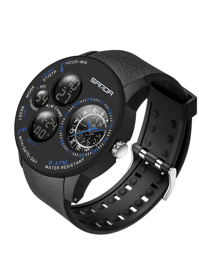 Sanda ساعة رقمية للرجال من سلسلة قرص كوكب المشتري، ساعة موضة متعددة الوظائف، باللونين الأسود والأزرق 6036 - Image 4