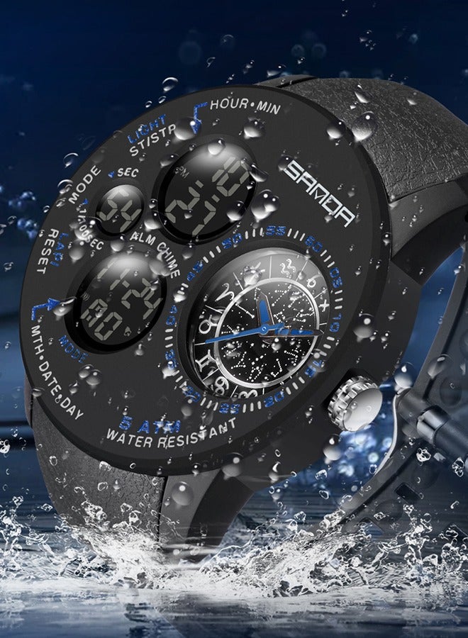 Sanda ساعة رقمية للرجال من سلسلة قرص كوكب المشتري، ساعة موضة متعددة الوظائف، باللونين الأسود والأزرق 6036 - Image 2