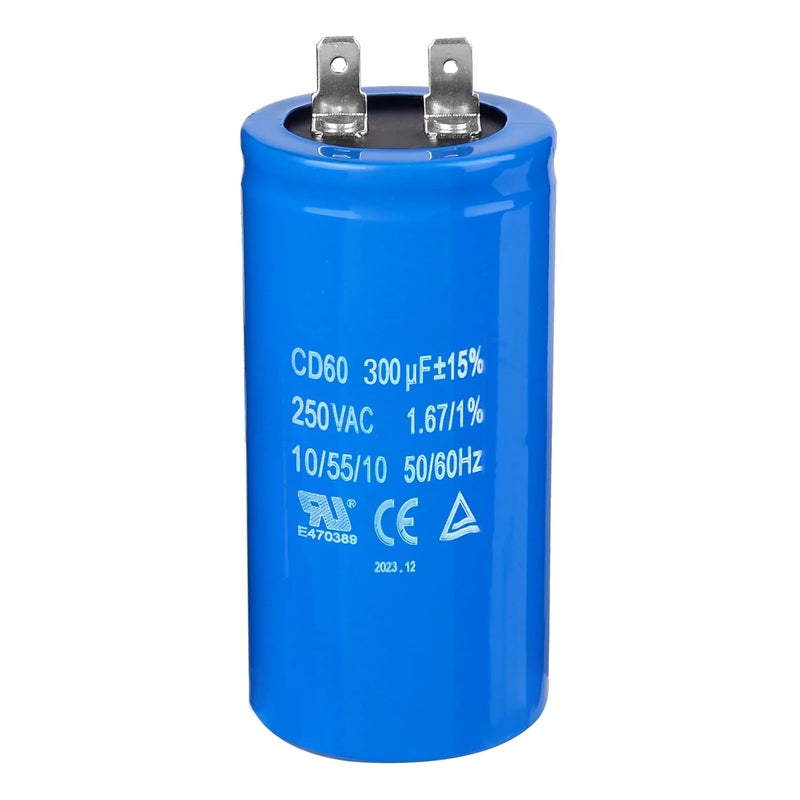 مكثف بدء تشغيل المحرك CD60 بسعة 300 ميكروفاراد (uF)، جهد 250 فولت تيار متردد (VAC)، تردد 50/60 هرتز، مخصص لبدء تشغيل المحركات الكهربائية. - Image 1