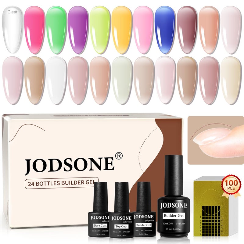 JODSONE Builder Color Gel Top Coat Base Coat Extension Gel 24 PCS Kit Long Lasting High Gloss Gift For Women - Image 1