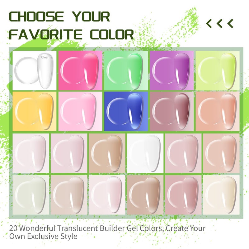 JODSONE Builder Color Gel Top Coat Base Coat Extension Gel 24 PCS Kit Long Lasting High Gloss Gift For Women - Image 3