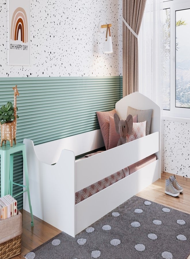 ارت ان  سرير مفرد خشب مع اطار خارجي لغرف النوم لون ابيض  180*70.6*4 - Image 1