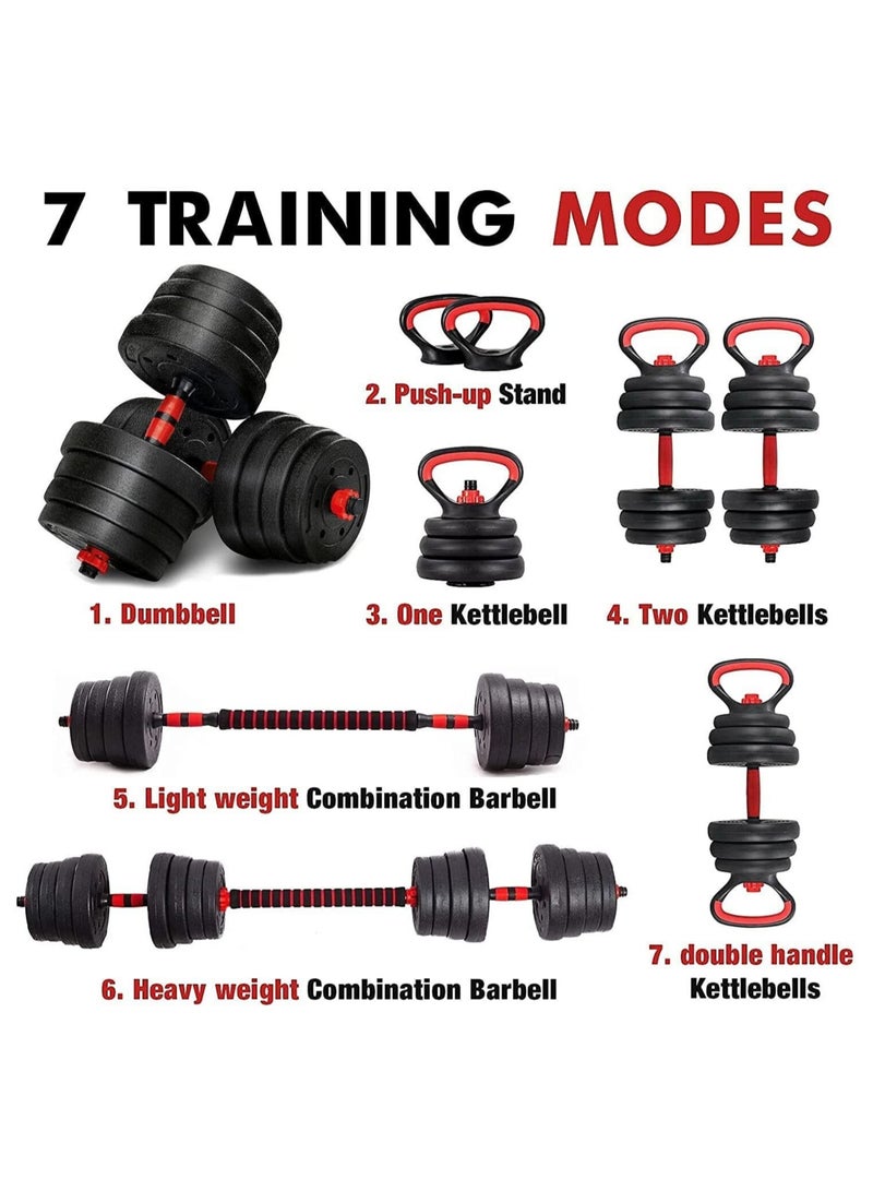 ULTIMAX 7-in-1 Dumbbell Set with Connecting Rod as Barbell, Kettlebell and Push-ups-20kg - Image 4