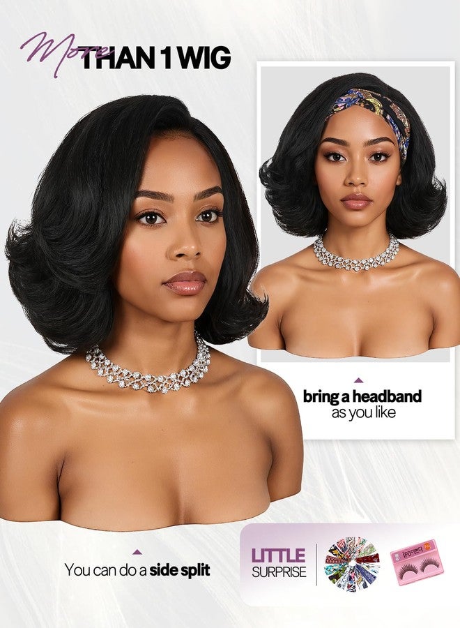 Quantum Love Half Wigs for Black Women Yaki Curly Headband Half Wig with Curly Ends Wear and Go Natural Black Synthetic Glueless Hair 10Inch - Image 5