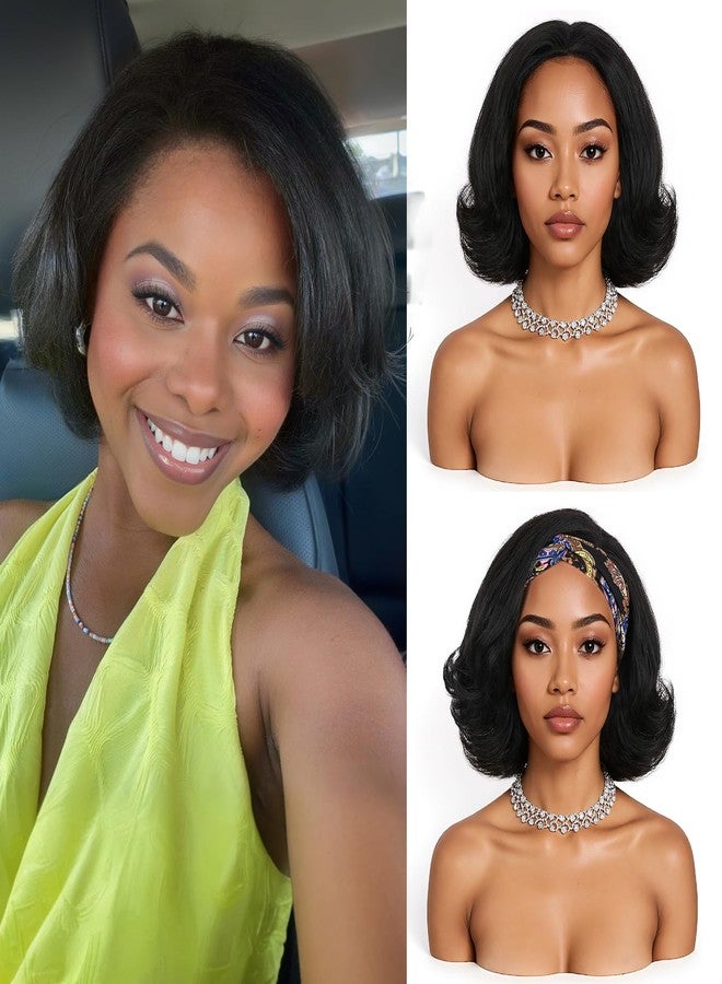 Quantum Love Half Wigs for Black Women Yaki Curly Headband Half Wig with Curly Ends Wear and Go Natural Black Synthetic Glueless Hair 10Inch - Image 1